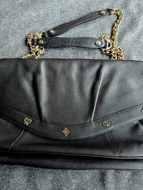 MCM Black Leather Crossbody Bag with Gold Hardware